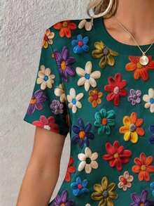 EMERY ROSE Áo thun nữ dáng regular fit, họa tiết hoa, kiểu dáng thanh lịch, tay ngắn, thoải mái khi mặc hàng ngày, phù hợp cho hoạt động ngoài trời và công sở. - Nhiều màu - Xem 4