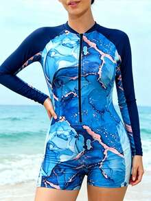 Swim SPRTY Bộ đồ bơi lướt sóng cỡ lớn với họa tiết in và phối vải trơn, thuộc dòng sản phẩm thể thao châu Âu và Mỹ. - Nhiều màu - Xem 4