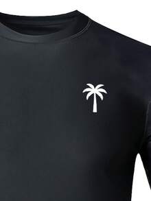 Manfinity KASUA Men's Simple Casual Surfing T-Shirt, Fashion & Everyday Wear,Hawaiian  Rashguard Men Swim Shirt Men Compression Shirts For Men Gym Compression Shirt Running Shirt For Men - Black - View 3