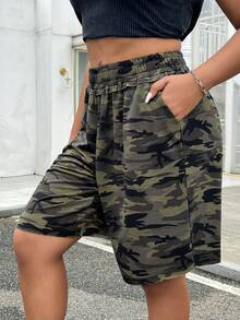 SHEIN EZwear Cộng với kích thước ngụy trang in quần short mùa hè thông thường rộng rãi - Nhiều màu - Xem 5