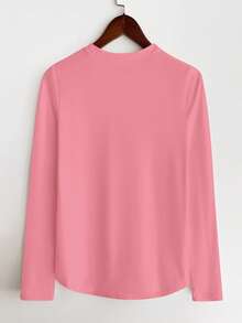SHEIN LUNE Round Neck Solid Color Casual Daily Long Sleeve Fitted T-Shirt, Spring/Summer - Multicolor - View 2