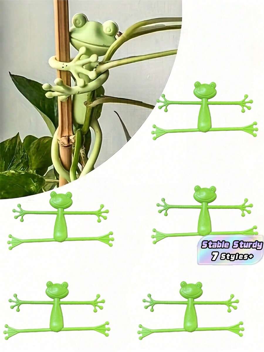 1/2/3/4/5 Peças Suportes para Plantas, Ferramentas de Jardinagem, Suportes para Plantas Trepadeiras de Jardim Vertical, Estáveis e Resistentes, Fáceis de Instalar, Suporte de Planta em Formato de Sapo Criativo, Adequado para Fixar Plantas Trepadeiras, Ideal para Jardinagem, Cuidados com Plantas em Vasos, Decoração de Jardim Doméstico e Uso Interno/Externo. - Verde - Visão 1