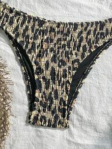 Swim Vcay Damen Tropisches Mehrfarbiges Leoparden Muster Bandeau Crop Top & Seitlich Gebundene Shorts 2-teiliges Badeanzug Set, Lässige Urlaubs Party - Verschiedenfarbig - Übersicht 3