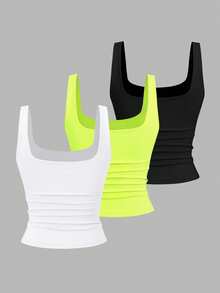 Sweetra Women's Casual Short Square Neck Pleated Tank Top, Summer - Multicolor - View 2