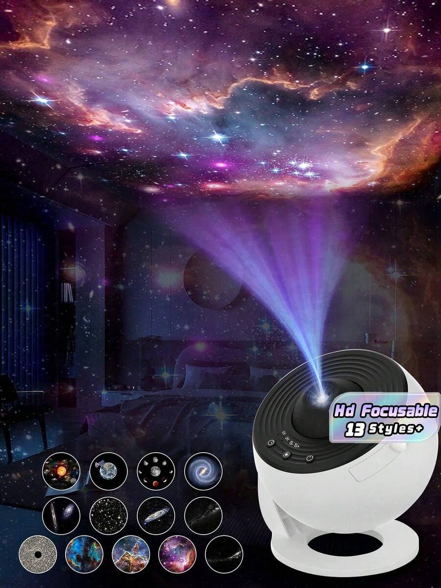 1PC Galaxy Globe Projector Light 13 Slides HD Focusable Starry Sky Lamp Bedroom Atmosphere Night Light For Room Decor Astronomy Gift - White - View 1