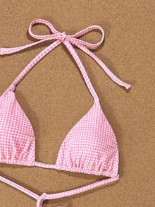 SHEIN Swim Mod Bộ bikini hai mảnh nữ mùa Xuân/Hè 2026 với dây đeo mảnh và họa tiết gợi cảm. - Hồng - Xem 3