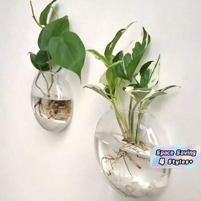 1/2/4 PIEZAS Maceta de cristal para pared con sistema de autorriego, contenedor hidropónico para plantas, hecho a mano, redondo, transparente, de cristal, para decoración del hogar y oficina, moderno, minimalista, jarrón colgante, arte de pared, exhibición de plantas de interior