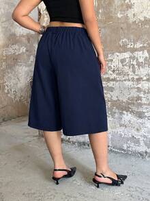POPSWAY Quần lửng và quần short cỡ lớn thời trang, thoải mái, thiết kế eo bất đối xứng, phù hợp cho các buổi đi chơi, đi học và mặc hàng ngày vào mùa xuân/hè. - Màu xanh hải quân - Xem 2