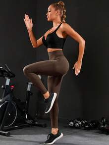 Glamine Xà cạp yoga Liền mạch Căng cao Kiểm soát bụng Quần bó huấn luyện Với Thắt lưng rộng - Màu nâu Sô-cô-la - Xem 5