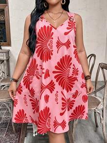 EMERY ROSE Vestido de verano casual estampado de tela para mujer de talla grande - Rosa - Ver 5