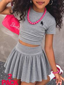Bộ áo thun và chân váy thường ngày cho bé gái tuổi teen, mùa hè. - Nhiều màu - Xem 3