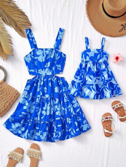 Travachic KIDS Babygirl Summer Cute Leaf Print Spaghetti Strap Dress