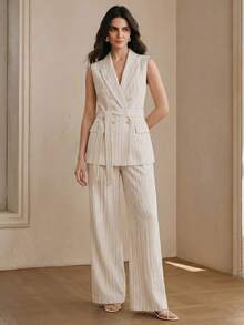 Anewsta Essential Women's Minimalist Elegant Vest Casual Waist Belt, Suitable For Commuting, Business, Going Out - Beige - View 3