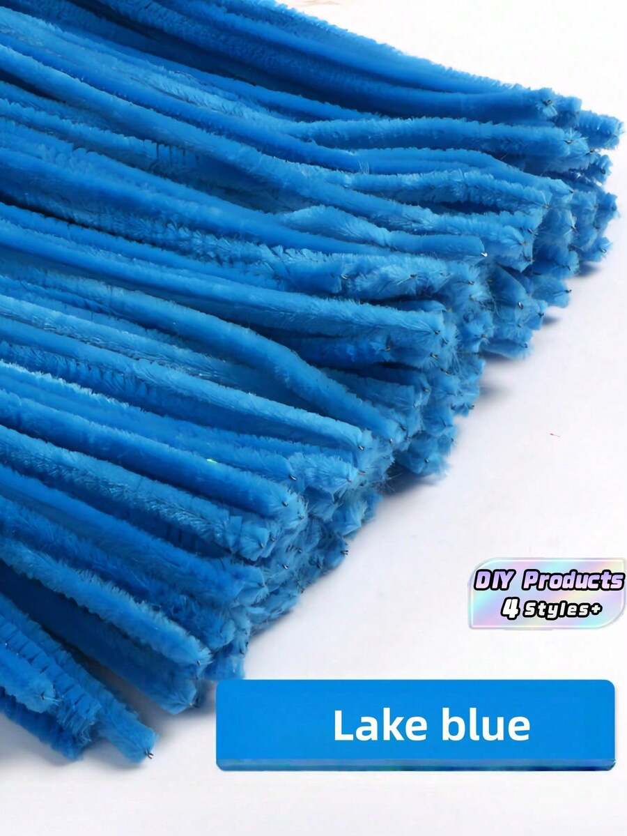 100/200/300/500支装湖蓝色毛根清洁棒工艺用品,多色雪尼尔绒条,加密雪尼尔绒条,柔软扭扭棒,毛根清洁棒,适用于艺术和手工项目创意DIY装饰 - 湖藍色 - 查看 1