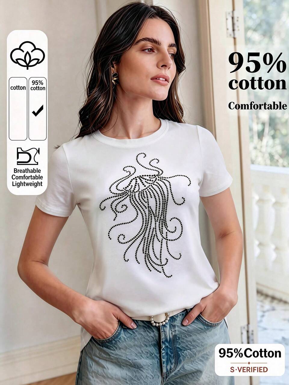 Anewsta Women's Casual Basic Graphic Print Round Neck Short Sleeve T-Shirt, Summer Golf White