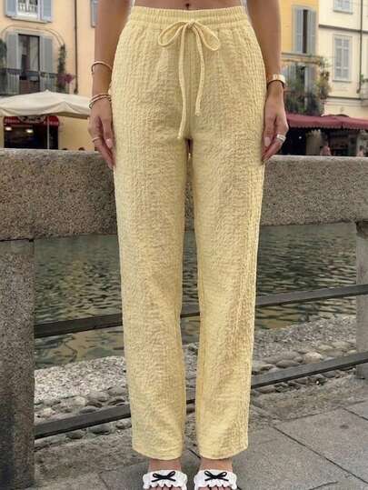 Pantalón cómodo, para playa, primavera verano, casuales,con elástico, ajustables, frescos, con bolsillo con textura pierna recta