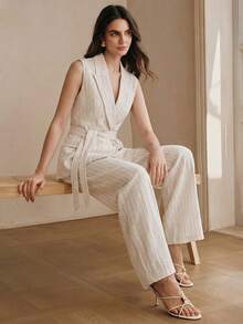 Anewsta Essential Women's Minimalist Elegant Vest Casual Waist Belt, Suitable For Commuting, Business, Going Out - Beige - View 1