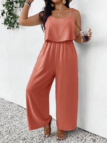 SHEIN Frenchy Plus Size Casual Vacation Textured Solid Color Jumpsuit - Pink - View 6
