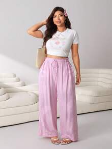 Solflare Plus Size Loose Pink Striped Pants - Multicolor - View 3