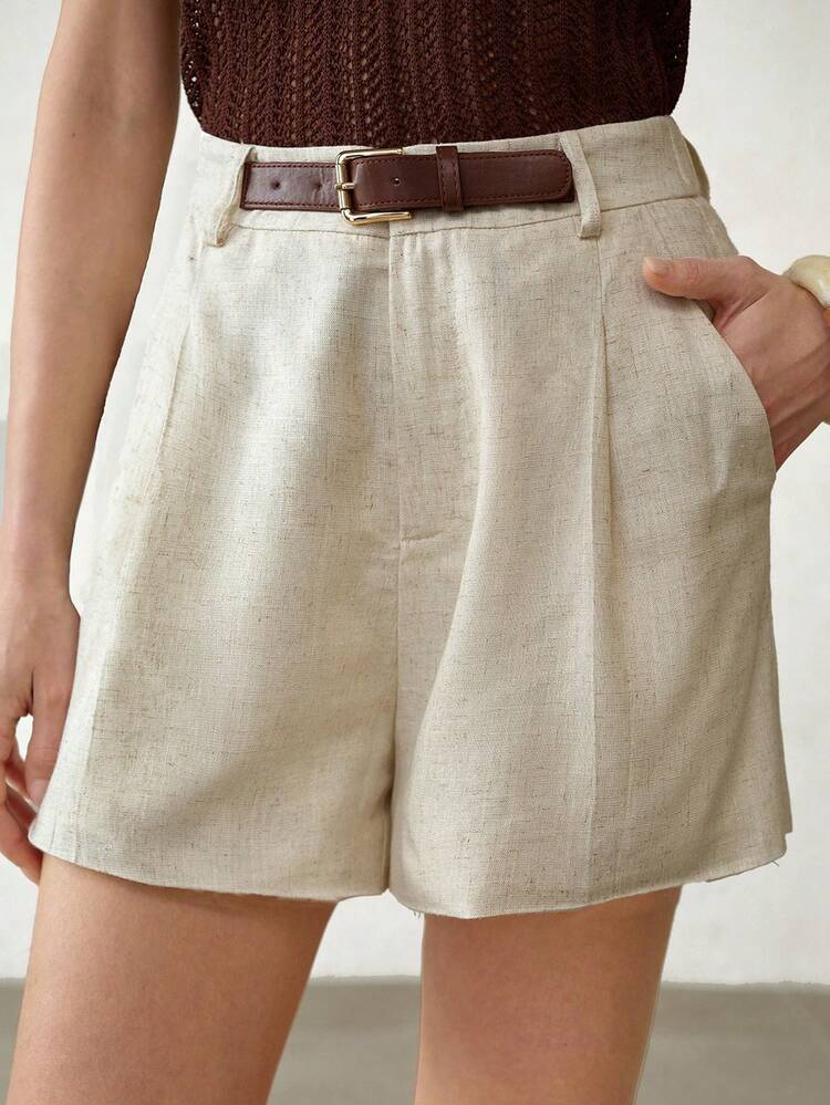 WOMEN'S SUMMER CASUAL LOOSE SHORTS WITH POCKETS AND BELT BUCKLE DECOR, SUITABLE FOR DAILY COMMUTE