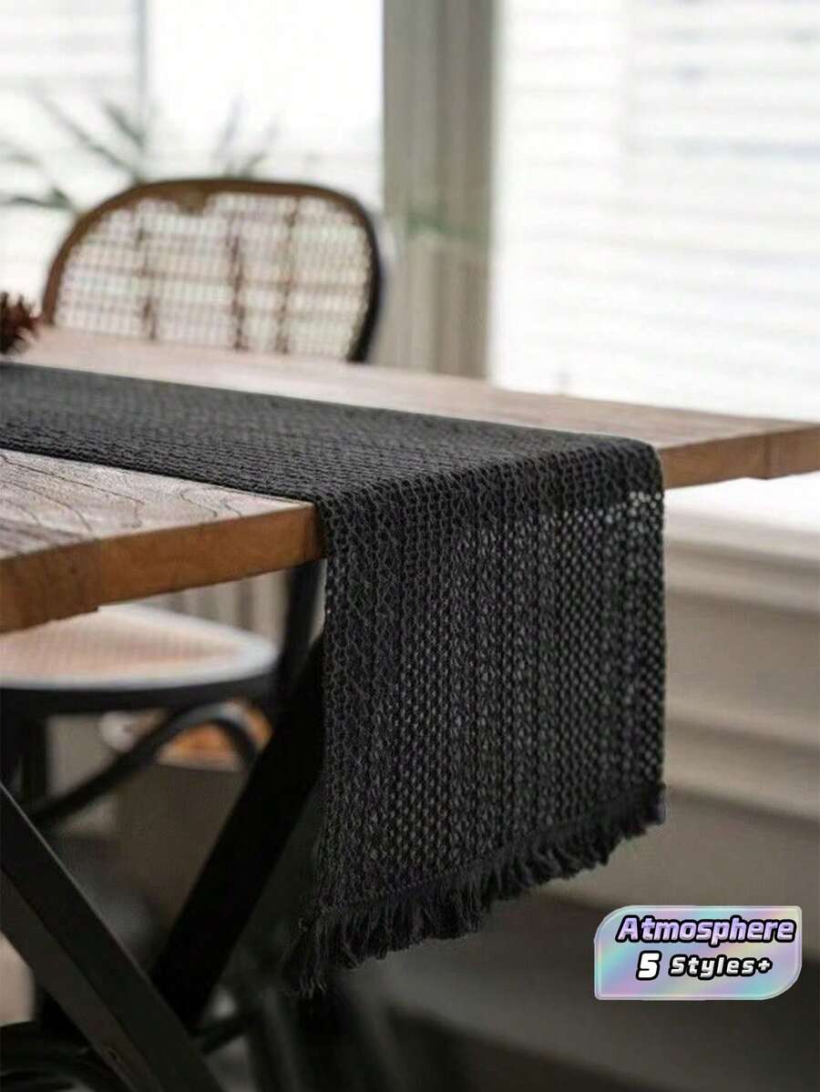 1PC Boho Table Runner Macrame Table Runners For Home Decor , Macrame Table Runner With Tassels For Boho Dining Bedroom Decor Rustic Bridal Shower,Farmhouse Rustic Table Runner,Place Mat,Thanksgiving Christmas Home Decor (Multiple Sizes Available) - Black rice characters - View 1