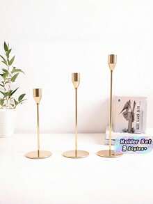 3PCS Tabletop Elegant Electroplated Silver Gold Metal Candle Holder Set Wedding Centerpiece Home Decor Party Modern Vintage Luxury - A - View 1
