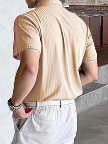 JOLTRO Men's Solid Color Short Sleeve Polo Shirt - Apricot - View 2