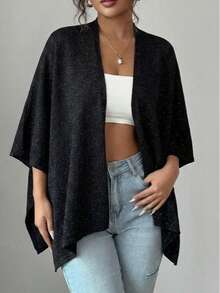 Poncho Corte Asimétrico para Mujer - Negro - Ver 1