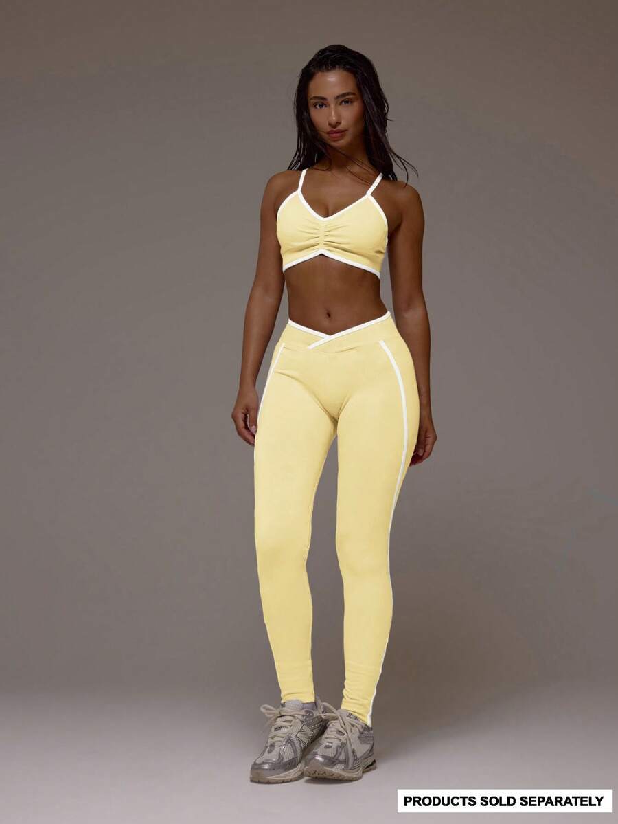 Musera Sport Contrast Ribbed Seamless Leggings Only Active Co-Ord Sport Workout Gym Pilates Fitness Daily Casual Smoky Quartz - Light Yellow - View 1