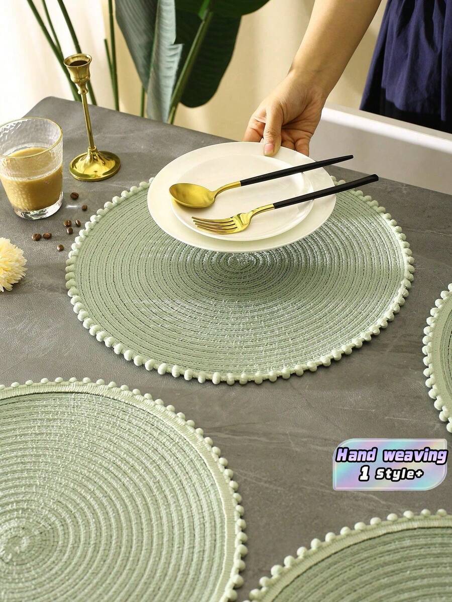1 pieza Manteles individuales tejidos con estilo verde natural, resistentes al calor, para uso en el hogar, cocina, comedor, oficina, hotel, granja, fiesta, boda, cumpleaños, como base para jarrones, escritorio y decoración, amigables y antideslizantes - verde menta - Ver 1