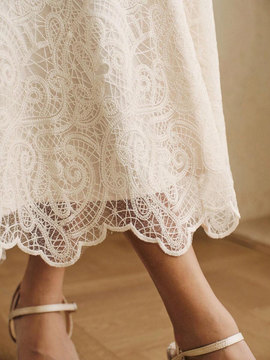 Anewsta New Arrival Spring/Summer Elegant Water-Soluble Lace Mermaid Skirt For Women - Apricot - View 1