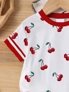 Elladie kids 6pcs Baby Girl Sweet Cute Smiling Face, Letter, Dopamine Print Tie-Dye Color Casual Summer Outfit Set - Multicolor - View 3