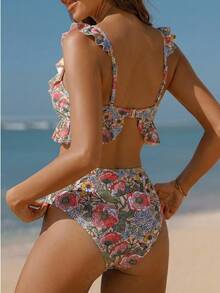 Swim Vcay Women's Floral Print Tankini Swimsuit Set, Vacation & Beach,2026 Spring/Summer New Women's Swimwear Beach Resort Collection: Elegant, Romantic, Sexy, And Sweet; Simple, Casual, And Versatile; Uniquely Designed New Styles; Women's Beachwear, Travel Wear, Vacation Wear, Everyday Sports Swimwear, Two-Piece Sets, Multi-Piece Sets, And Multiple Colors Available, Including Bow-Tie Bikinis, Removable Bra Pads, And Vibrant Holiday-Themed Colorful Prints. Perfect For Summer Outings, Beach Vacations, Island Getaways, Sunbathing, Road Trips, Cruise Ship Banquets, Afternoon Tea, Candlelight Dinners, Romantic Dates, Private Parties, Everyday Wear, Casual Style, And Even Music Festivals. The Must-Have Swimwear For A Cool Summer Beach Trip! Swimwear For Women 2 Piece Beach Outfit For Women Summer Swimsuit Push Up Swimsuits For Woman Vacation Cruise Travel Beach Sunbathi - Multicolor - View 2