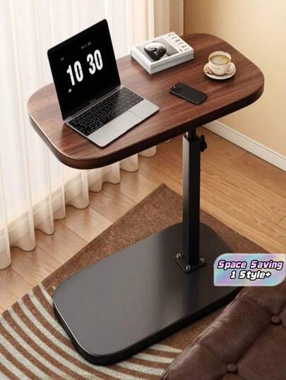 1件装紧凑型可调节高度升降桌面边桌，可移动滚动，适用于沙发、咖啡桌、小型床头柜，简约风格，节省空间，适用于客厅、卧室等场所。
