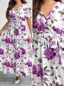 Modelyn Casual Vintage Floral Pattern Loose Plus Size Dress, Suitable For Autumn/Winter Spring - Multicolor - View 2