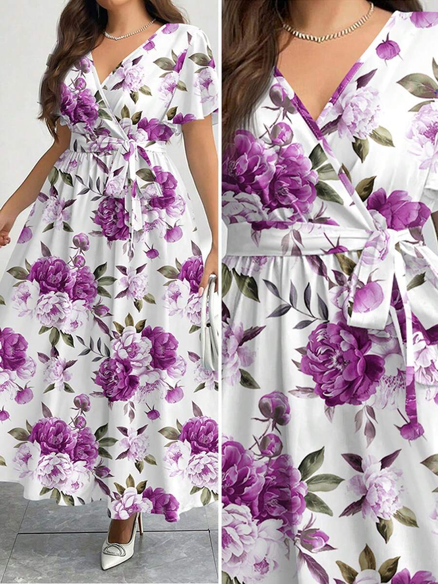 Modelyn Casual Vintage Floral Pattern Loose Plus Size Dress, Suitable For Autumn/Winter Spring