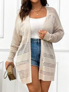 Calvaya Plus Size Women Solid Color Casual Versatile Daily Wear Cardigan - Apricot - View 7