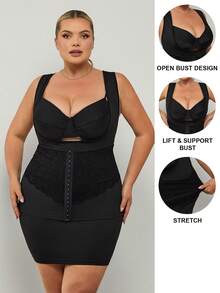 SHEIN CURVE+ Extra-Large Adjustable Body-Shaping Garment, Featuring A Body-Shaping Waistband, Hip Lift, And Tummy Control, In Black. It's A Lace-Spliced Body-Shaping Garment With Lace And 3D Flowers Plus Size Shapewear Dress - Black - View 11