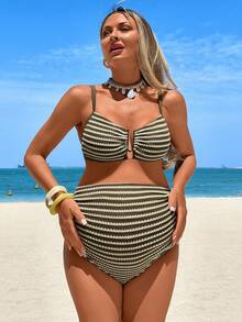 SHEIN Conjunto de bikini a rayas sexy para mujer embarazada en verano - Multicolor - Ver 3