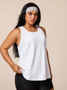 SHEIN Rhythm Era Plus Size Women Solid Color Sports Tank Top - White - View 5