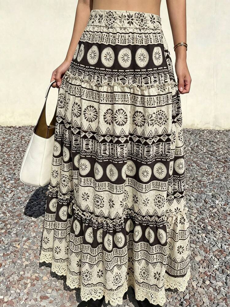Women's Loose A-Line Ditsy Floral Vacation Skirt