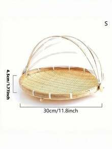 Handwoven Bamboo Picnic Basket With Lid - Fruit & Food Storage Tray, Outdoor Insect-Proof Cover For Camping, Serving - Wood Color - View 10