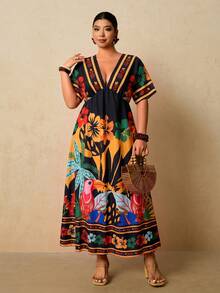 ado floral para mujer de talla grande.Vestidos de verano para mujer, vestidos envolventes, vestidos de resort, vestidos de verano para mujer de talla grande, vestidos de primavera para mujer - Negro 3 - Ver 6