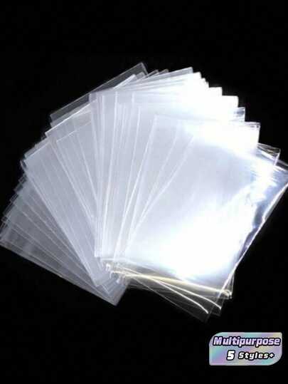 100/200pcs Plastic Transparent Card Storage Bag Not Sealed Self Adhesive Sealed 2 Styles Card Collection Bag Football Game Card Sleeves Protector Trading Card Holder Organizer Clear PVC Pocket Storage Box Display Collectible Tools For Sports Fans Collectors,Office Storage