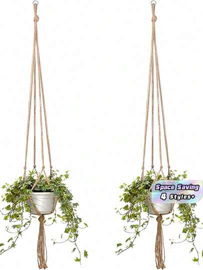 1/2/3/4 piezas Colgador de plantas de cuerda marrón con gancho, de varios tamaños, para decoración de canasta colgante interior y exterior, estilo boho, soporte para plantas de macramé para el hogar y el jardín