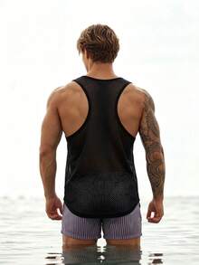 Ironwick Men's Palm Tree Print Casual Fitness Sports Tank Top - Black - View 2