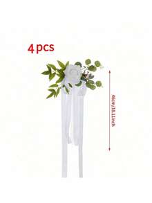 1/2/4/6/8/12 Peças Flores Artificiais Eucalipto Fitas Decoração de Cadeira de Igreja, Corredor de Casamento, Recepção Branco Verde Reutilizável para Cerimônia de Casamento, Banquete - Branco - Visão 15