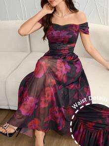 Modelyn Elegant Sleeveless Fitted A-Line Dress, Suitable For Spring And Summer Maxi Dress Floral Dress For Women Off Shoulder Dress Ruched Dress Elegant Dress Occasion Dresses For Ladies Evening Dresses Floral Formal Dresses For Women Latest Dress Wedding Guest Dress Zanea Dress For Woman Yisikado Dress Where To Buy Evening Dresses - Multicolor - View 5