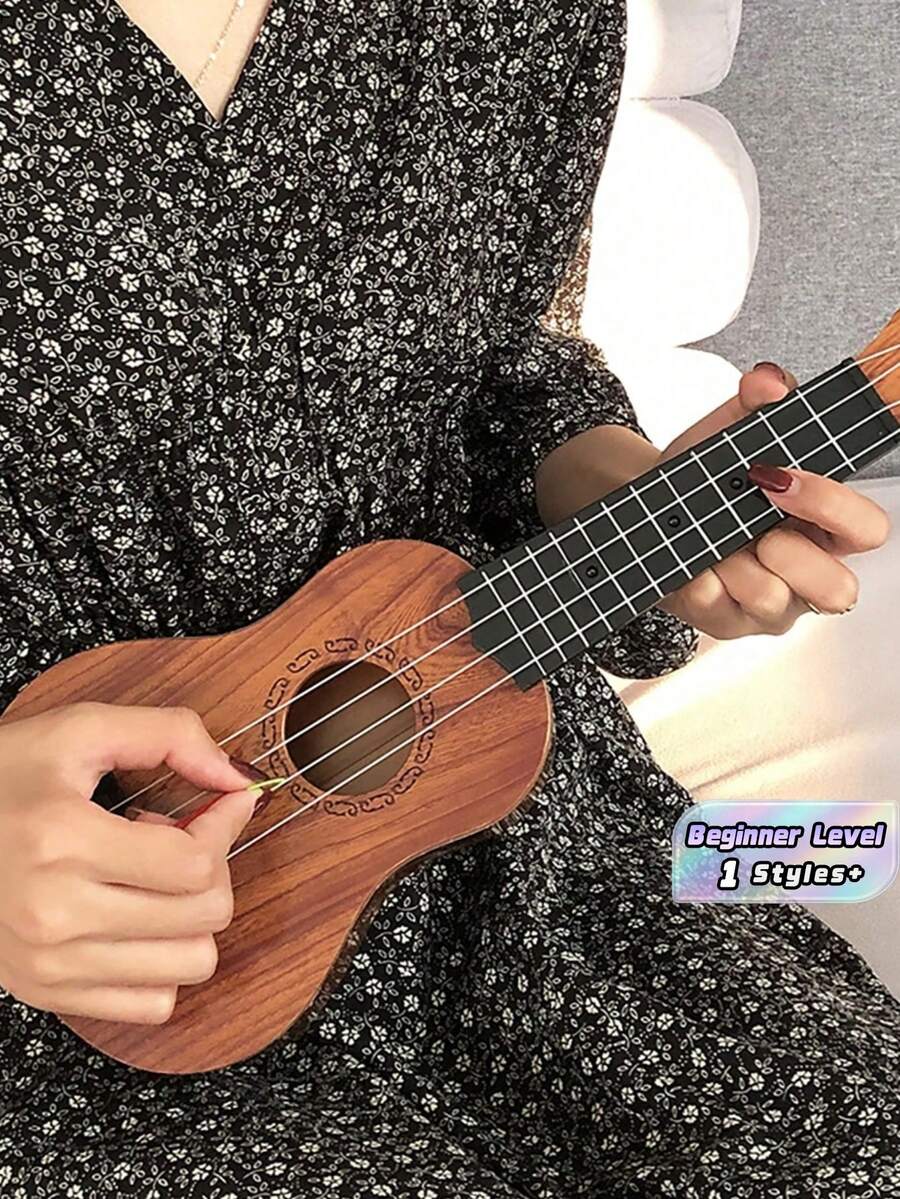 SHEIN Basic living 1PC 35cm Guitar Toy Can Be Used To Play Elementary Instruments With Paddles Simulating Yukrili Music Toys Beginners' Level Guitar Puzzle And Musical Instruments - Brown - View 1