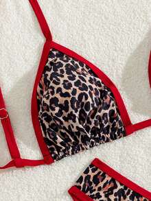 Swim SXY 2026 New Spring/Summer Plus Size 2-Piece Leopard Print Bikini Set, Adjustable Shoulder Strap & Drawstring Back Design, Suitable For Beach & Resort Wear - Multicolor - View 4